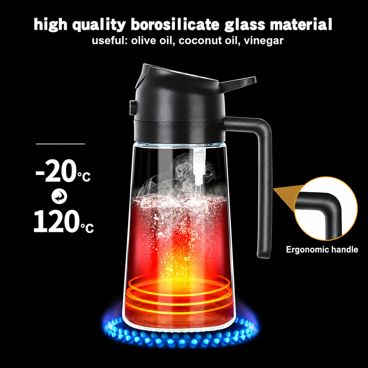 2 in 1 Olive Oil Sprayer and Oil Dispenser Bottle for Kitchen, Glass Oil Bottle with Premium Nozzle, Oil Sprayer for Air Fryer, Salad,BBQ,Roasting