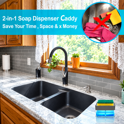 UPGRADED Liquid Soap Dispenser & Sponge Holder (WITH FREE SPONGE)