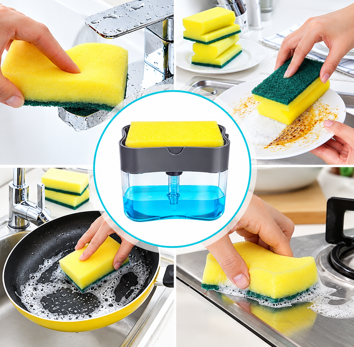 UPGRADED Liquid Soap Dispenser & Sponge Holder (WITH FREE SPONGE)