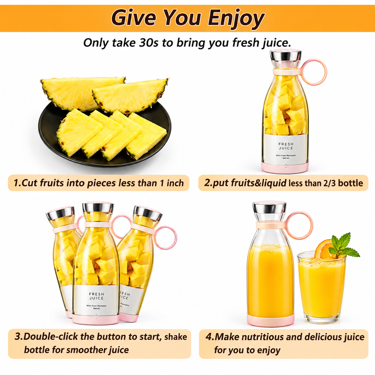 Electric Portable Mini Juicer Bottle | Wireless Personal Size Juicer Blender